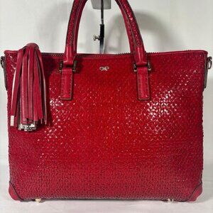 Anya Hindmarch Red Woven Leather Tote Bag Tassel A4 Work Bag Quiet Luxury Statem